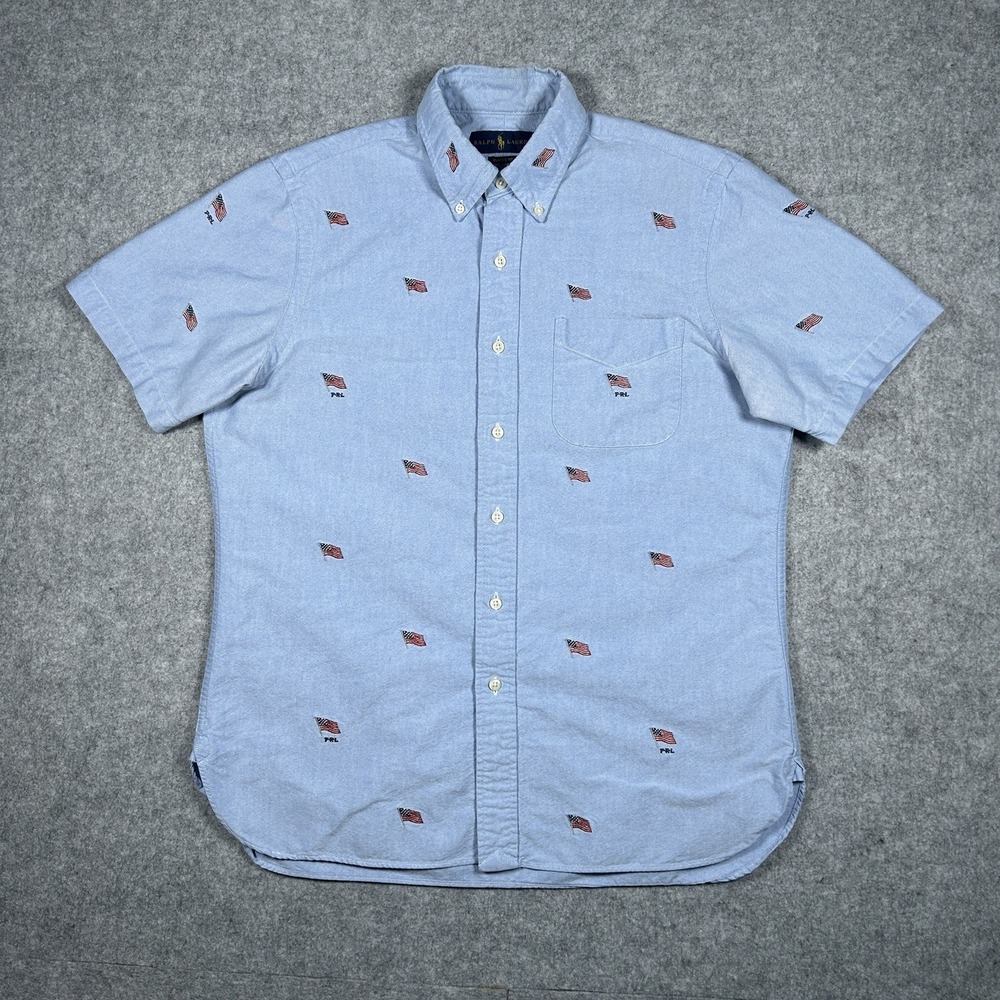 Polo Ralph Lauren‎ Button Down Shirt Mens Size Medium America Flag Short Sleeve